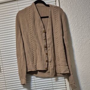 Tan Cable Knit Cardigan Sweater
